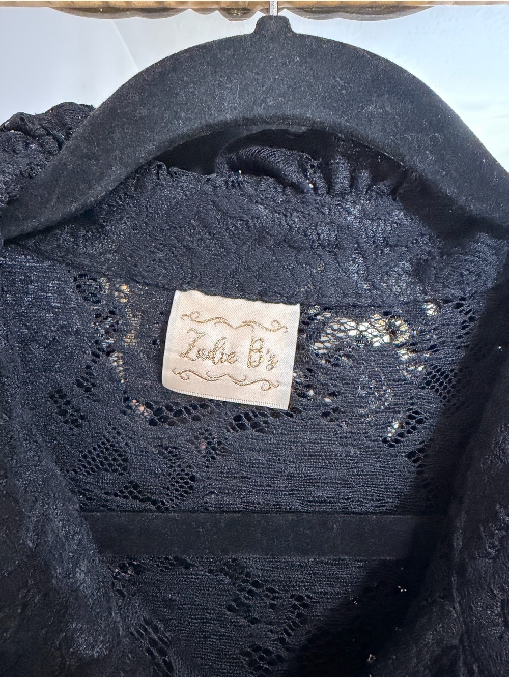 Women's Black Lace Ruffled Button-Front Blouse - Picture 2 of 6